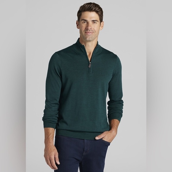 Jos. A. Bank Other - Jos A Bank Traveler Collection Green Merino Wool Zip Sweater Pullover Size Large